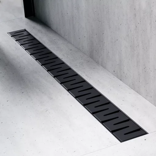 HD Mars+ 10 Black rozsdamentes acél komplett fekete zuhanyfolyóka, kettős bűzzárral