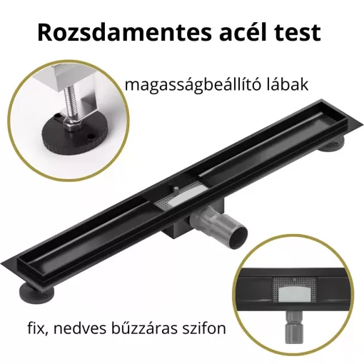 HD Mars 10 Black rozsdamentes acél komplett fekete zuhanyfolyóka