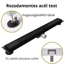 HD Mars+ 02 Black fekete-üveg komplett rozsdamentes acél zuhanyfolyóka fekete zuhanyfolyóka testtel, kettős bűzzárral