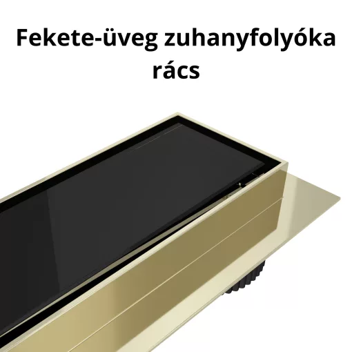 HD Mars+ 02 Black fekete-üveg komplett rozsdamentes acél zuhanyfolyóka arany zuhanyfolyóka testtel, kettős bűzzárral