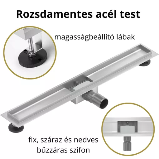 HD Mars 02 Black fekete-üveg komplett rozsdamentes acél zuhanyfolyóka króm zuhanyfolyóka testtel