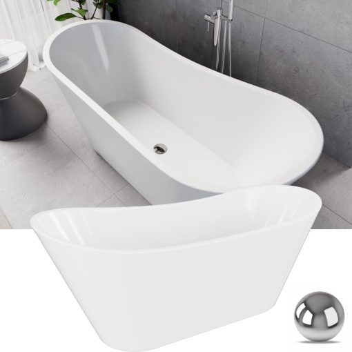 HD Uniq White szögletes térben álló akril kád fényes króm click-clack leeresztővel, 170x72x70 cm