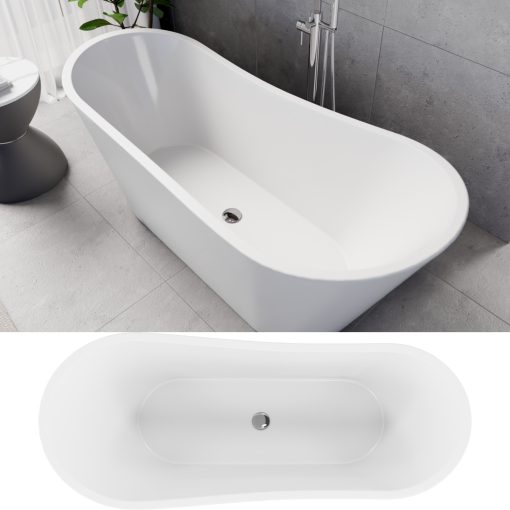 HD Uniq White szögletes térben álló akril kád fényes króm click-clack leeresztővel, 170x72x70 cm