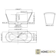 HD Uniq White szögletes térben álló akril kád fényes króm click-clack leeresztővel, 170x72x70 cm
