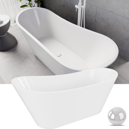 HD Uniq White szögletes térben álló akril kád fényes fehér click-clack leeresztővel, 170x72x70 cm