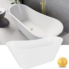   HD Uniq White szögletes térben álló akril kád szálcsiszolt arany click-clack leeresztővel, 170x72x70 cm