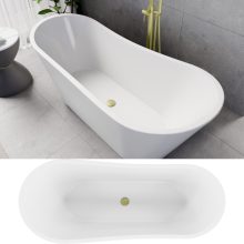 HD Uniq White szögletes térben álló akril kád szálcsiszolt arany click-clack leeresztővel, 170x72x70 cm