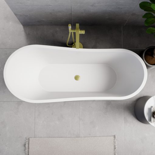 HD Uniq White szögletes térben álló akril kád szálcsiszolt arany click-clack leeresztővel, 170x72x70 cm