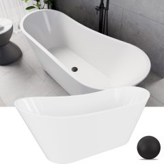   HD Uniq White szögletes térben álló akril kád matt fekete click-clack leeresztővel, 170x72x70 cm