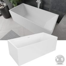 HD Miami White szögletes térben álló akril kád fényes fehér túlfolyóval és click-clack leeresztővel, 170x75x58 cm