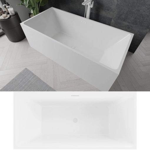 HD Miami White szögletes térben álló akril kád fényes fehér túlfolyóval és click-clack leeresztővel, 170x75x58 cm