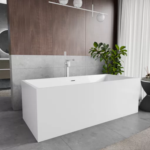 HD Miami White szögletes térben álló akril kád fényes fehér túlfolyóval és click-clack leeresztővel, 170x75x58 cm