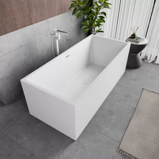 HD Miami White szögletes térben álló akril kád fényes fehér túlfolyóval és click-clack leeresztővel, 170x75x58 cm