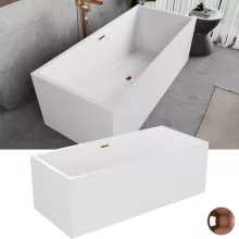 HD Miami White szögletes térben álló akril kád rózsa arany túlfolyóval és click-clack leeresztővel, 170x75x58 cm