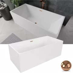   HD Miami White szögletes térben álló akril kád rózsa arany túlfolyóval és click-clack leeresztővel, 170x75x58 cm