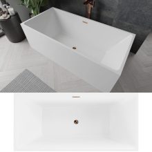 HD Miami White szögletes térben álló akril kád rózsa arany túlfolyóval és click-clack leeresztővel, 170x75x58 cm