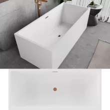 HD Miami White szögletes térben álló akril kád rózsa arany túlfolyóval és click-clack leeresztővel, 170x75x58 cm