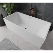 HD Miami White szögletes térben álló akril kád rózsa arany túlfolyóval és click-clack leeresztővel, 170x75x58 cm