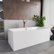 HD Miami White szögletes térben álló akril kád rózsa arany túlfolyóval és click-clack leeresztővel, 170x75x58 cm