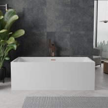 HD Miami White szögletes térben álló akril kád rózsa arany túlfolyóval és click-clack leeresztővel, 170x75x58 cm