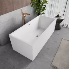 HD Miami White szögletes térben álló akril kád rózsa arany túlfolyóval és click-clack leeresztővel, 170x75x58 cm
