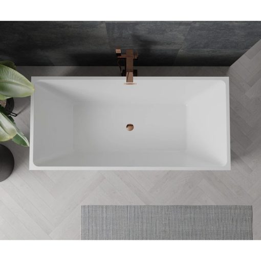 HD Miami White szögletes térben álló akril kád rózsa arany túlfolyóval és click-clack leeresztővel, 170x75x58 cm