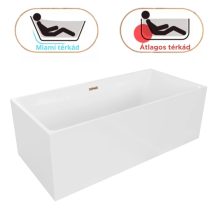 HD Miami White szögletes térben álló akril kád rózsa arany túlfolyóval és click-clack leeresztővel, 170x75x58 cm