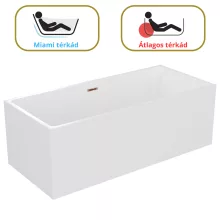 HD Miami White szögletes térben álló akril kád rózsa arany túlfolyóval és click-clack leeresztővel, 170x75x58 cm