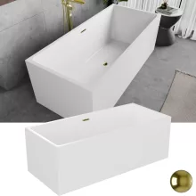 HD Miami White szögletes térben álló akril kád fényes arany túlfolyóval és click-clack leeresztővel, 170x75x58 cm
