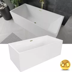   HD Miami White szögletes térben álló akril kád fényes arany túlfolyóval és click-clack leeresztővel, 170x75x58 cm