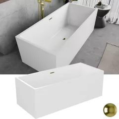   HD Miami White szögletes térben álló akril kád fényes arany túlfolyóval és click-clack leeresztővel, 170x75x58 cm