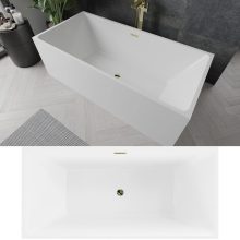 HD Miami White szögletes térben álló akril kád fényes arany túlfolyóval és click-clack leeresztővel, 170x75x58 cm