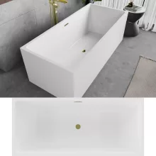 HD Miami White szögletes térben álló akril kád fényes arany túlfolyóval és click-clack leeresztővel, 170x75x58 cm