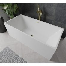 HD Miami White szögletes térben álló akril kád fényes arany túlfolyóval és click-clack leeresztővel, 170x75x58 cm