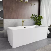 HD Miami White szögletes térben álló akril kád fényes arany túlfolyóval és click-clack leeresztővel, 170x75x58 cm
