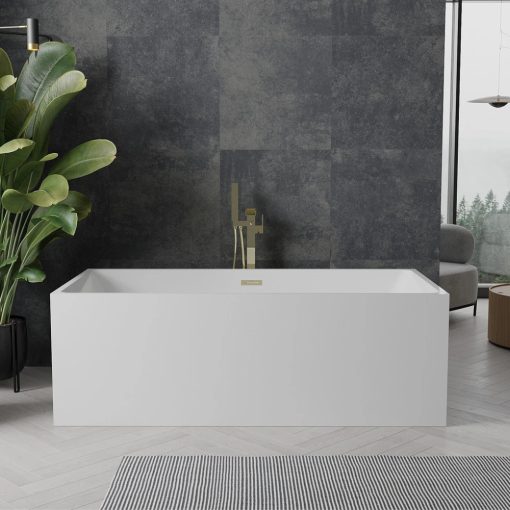 HD Miami White szögletes térben álló akril kád fényes arany túlfolyóval és click-clack leeresztővel, 170x75x58 cm