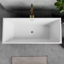 HD Miami White szögletes térben álló akril kád fényes arany túlfolyóval és click-clack leeresztővel, 170x75x58 cm