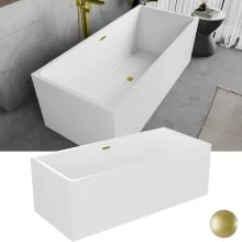 HD Miami White szögletes térben álló akril kád szálcsiszolt arany túlfolyóval és click-clack leeresztővel, 170x75x58 cm