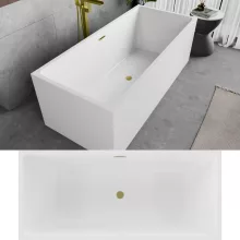 HD Miami White szögletes térben álló akril kád szálcsiszolt arany túlfolyóval és click-clack leeresztővel, 170x75x58 cm
