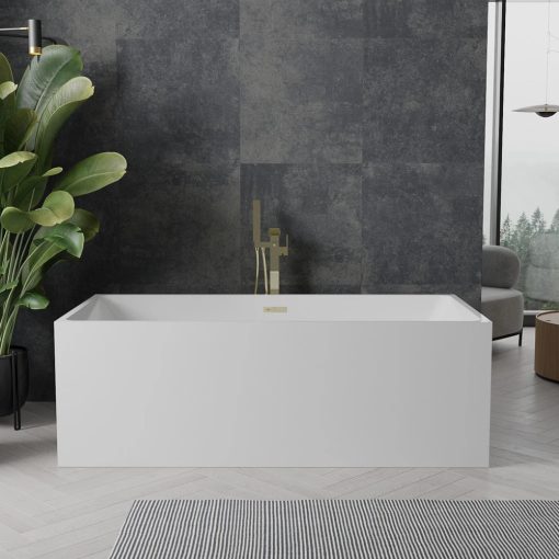 HD Miami White szögletes térben álló akril kád szálcsiszolt arany túlfolyóval és click-clack leeresztővel, 170x75x58 cm