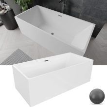 HD Miami White szögletes térben álló akril kád szürke túlfolyóval és click-clack leeresztővel, 170x75x58 cm