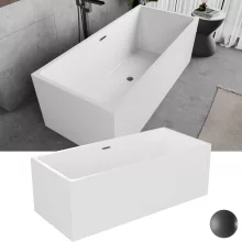 HD Miami White szögletes térben álló akril kád szürke túlfolyóval és click-clack leeresztővel, 170x75x58 cm