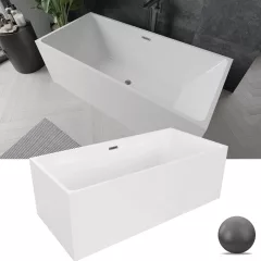   HD Miami White szögletes térben álló akril kád szürke túlfolyóval és click-clack leeresztővel, 170x75x58 cm