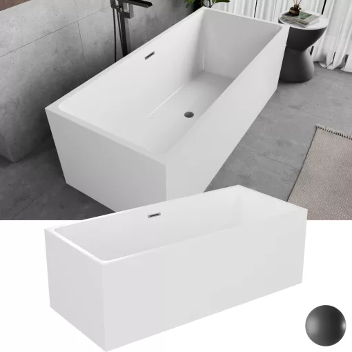 HD Miami White szögletes térben álló akril kád szürke túlfolyóval és click-clack leeresztővel, 170x75x58 cm