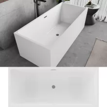 HD Miami White szögletes térben álló akril kád szürke túlfolyóval és click-clack leeresztővel, 170x75x58 cm