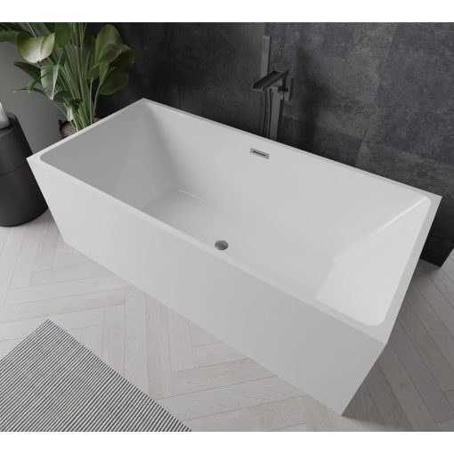 HD Miami White szögletes térben álló akril kád szürke túlfolyóval és click-clack leeresztővel, 170x75x58 cm