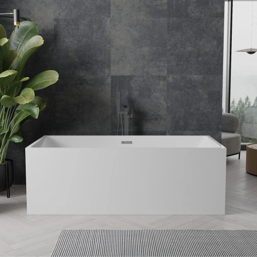 HD Miami White szögletes térben álló akril kád szürke túlfolyóval és click-clack leeresztővel, 170x75x58 cm