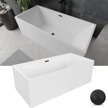 HD Miami White szögletes térben álló akril kád matt fekete túlfolyóval és click-clack leeresztővel, 170x75x58 cm