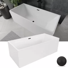   HD Miami White szögletes térben álló akril kád matt fekete túlfolyóval és click-clack leeresztővel, 170x75x58 cm