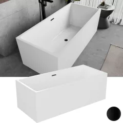   HD Miami White szögletes térben álló akril kád matt fekete túlfolyóval és click-clack leeresztővel, 170x75x58 cm